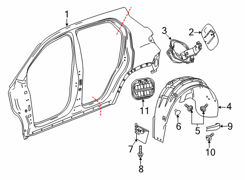 2020 Chevrolet Equinox Quarter Panel & Components Wheelhouse Liner Diagram for 23462468