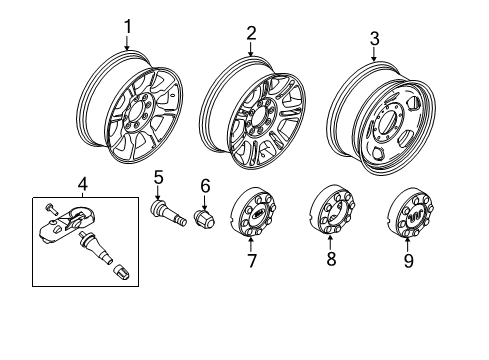 2012 Ford F-250 Super Duty Wheels Wheel, Alloy Diagram for BC3Z-1007-C