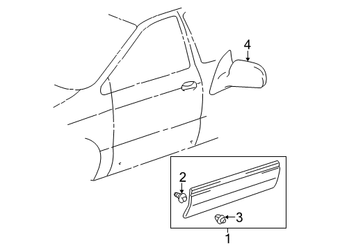 1999 Toyota Sienna Outside Mirrors, Exterior Trim Body Side Molding Diagram for 75072-08010-B0