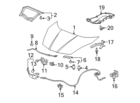 2013 Honda Fit Hood & Components Wire Assembly, Hood Diagram for 74130-TK6-A01