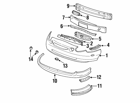 1996 Ford Taurus Front Bumper Grille Diagram for F6DZ17C757A
