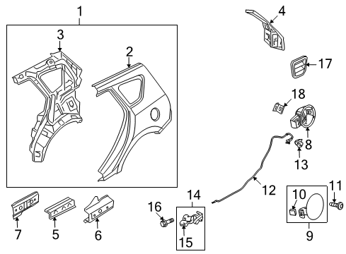 2011 Hyundai Elantra Quarter Panel & Components Fuel Filler Door Assembly Diagram for 69510-2L200