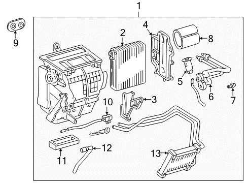 2000 Toyota Celica Air Conditioner Evaporator Assembly Diagram for 87050-20500