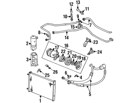 1996 Oldsmobile Aurora A/C Condenser, Compressor & Lines Bracket-A/C Compressor Adjust Front & Generator Front Diagram for 3540162