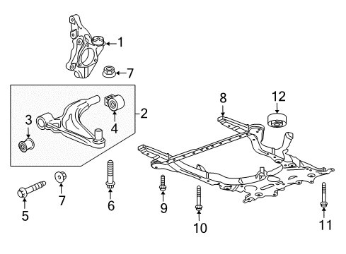 2016 Chevrolet Cruze Front Suspension Components, Lower Control Arm, Stabilizer Bar Engine Cradle Bolt Diagram for 11610556