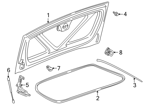 2001 Chevrolet Corvette Trunk Lid Weatherstrip-Rear Compartment Lid *Black Diagram for 10255033