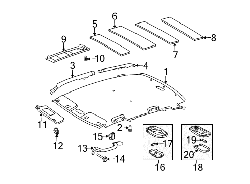 2004 Scion xA Interior Trim - Roof Sunvisor Diagram for 74320-52490-B0