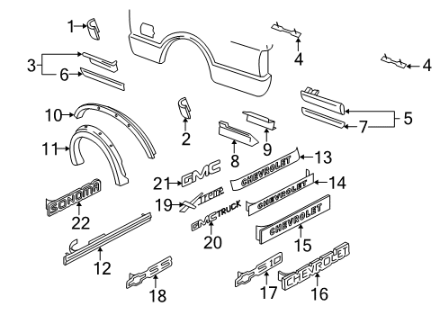 1999 Chevrolet S10 Exterior Trim - Pick Up Box Molding Asm-Pick Up Box Side Lower Front Diagram for 15712064