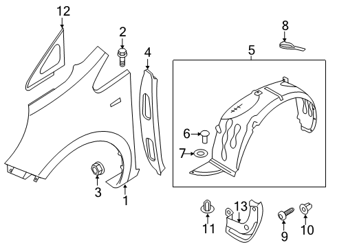 2014 Kia Rio Fender & Components, Exterior Trim Guard-Front Wheel Blank Diagram for 868181W010