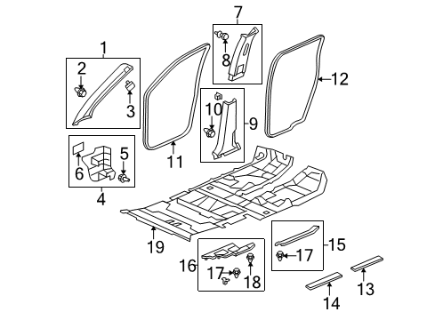 2011 Honda Pilot Interior Trim - Pillars, Rocker & Floor Garnish Assy., R. Center Pillar (Lower) *B167L* (BALTIC BLUE) Diagram for 84121-SZA-A01ZA