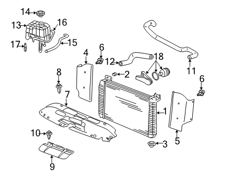 2000 GMC Yukon Radiator & Components, Radiator Support Lower Insulator Retainer Diagram for 15548599