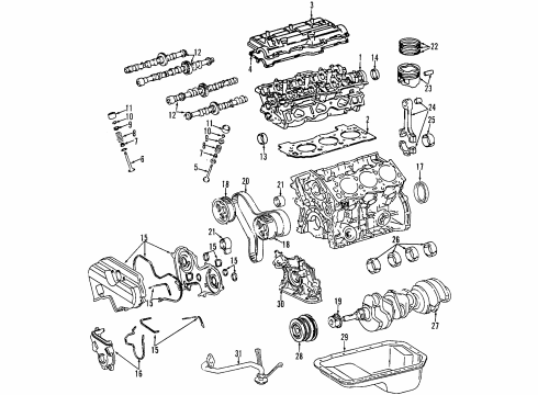 1997 Toyota 4Runner Engine Parts, Mounts, Cylinder Head & Valves, Camshaft & Timing, Oil Pan, Oil Pump, Balance Shafts, Crankshaft & Bearings, Pistons, Rings & Bearings Front Mount Diagram for 12361-62110