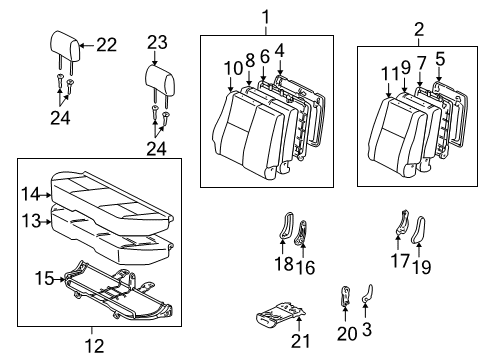 2001 Toyota Tacoma Rear Seat Components Headrest Guide Diagram for 71930-12070-C0