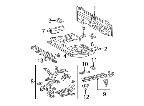2008 Toyota Prius Rear Body Panel, Floor & Rails Rear Floor Pan Diagram for 58311-47900
