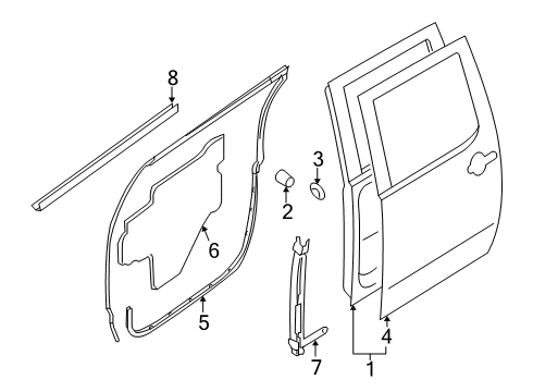 2021 Nissan Frontier Door & Components Seal-Rear Door Inside, LH Diagram for 82835-EA000