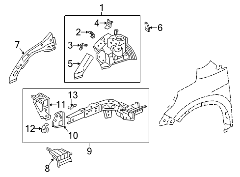 2014 Honda CR-V Structural Components & Rails Extension B L, FR Dpr Diagram for 60713-T0A-A00ZZ