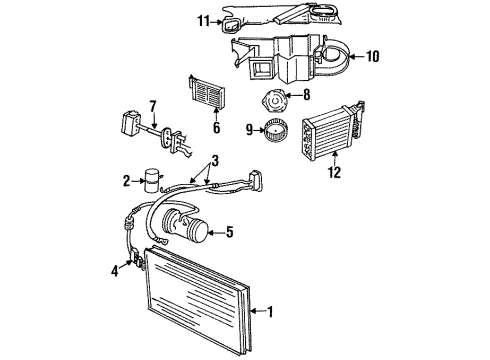 1990 Dodge Shadow Condenser, Compressor & Lines, Evaporator & Heater Components PULLEY Pkg Diagram for 3848982