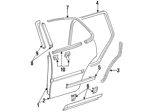 1996 Toyota Camry Rear Door & Components, Exterior Trim Weatherstrip, Rear Door Opening Trim, LH Diagram for 62332-33020