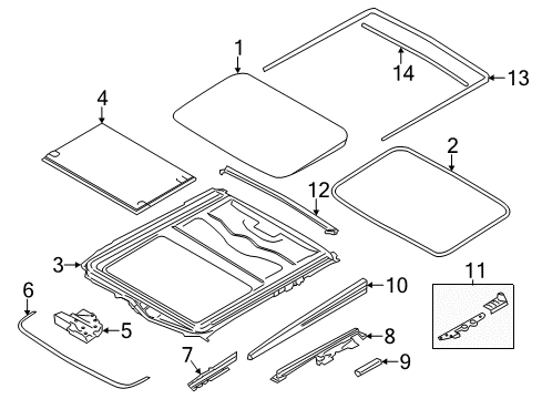 2015 BMW 740Ld xDrive Sunroof Sliding Roof Frame Diagram for 54107382981