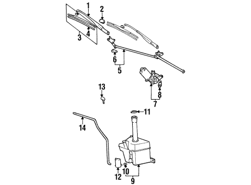1999 Hyundai Elantra Wiper & Washer Components Rear Wiper Motor & Linkage Assembly Diagram for 98700-29610