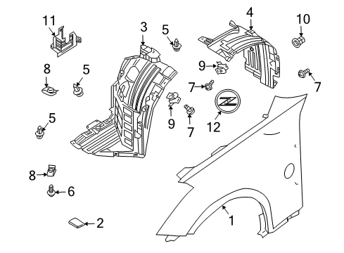 2005 Nissan 350Z Fender & Components, Exterior Trim Protector-Front Fender, LH Diagram for 63843-CD000