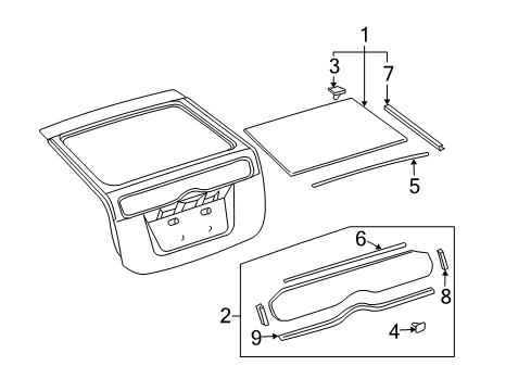 2008 Toyota Prius Lift Gate - Glass & Hardware Lower Glass Spacer Diagram for 64819-47030