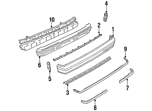 1990 Toyota Cressida Rear Bumper Cover Retainer Diagram for 52521-22100