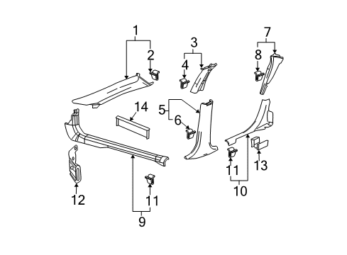 2006 Pontiac Grand Prix Interior Trim - Pillars, Rocker & Floor Molding Asm-Windshield Side Upper Garnish (RH) *Gran L Cshmr Diagram for 15898461