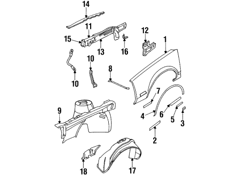 1984 Buick Skylark Fender & Components Shield-Engine Splash Diagram for 10249122