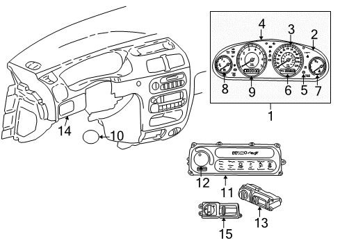 2001 Chrysler 300M Cluster & Switches Bulb Diagram for L000PC74