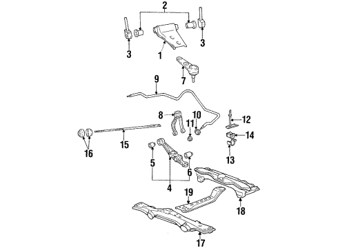 1986 Honda Prelude Front Suspension Components, Lower Control Arm, Upper Control Arm, Stabilizer Bar Holder, Front Stabilizer Diagram for 51308-SH3-010
