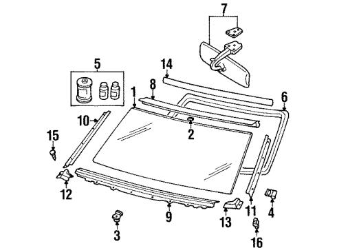 1995 Nissan Pickup Windshield Glass, Reveal Moldings Dam Kit-Sealant Diagram for G2G16-89902