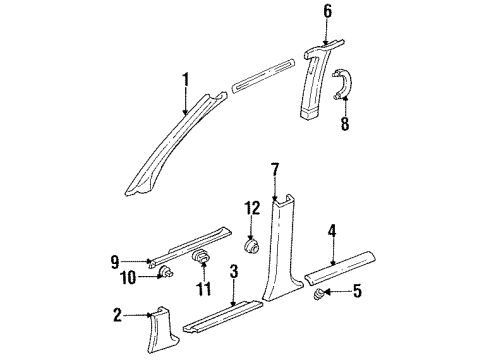 1997 Mercury Villager Interior Trim - Pillars, Rocker & Floor Windshield Pillar Trim Diagram for F6XZ1203598AAB