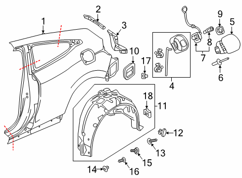 2020 Honda Civic Fuel Door Fender R, RR. Inn Diagram for 74552-TBG-A00