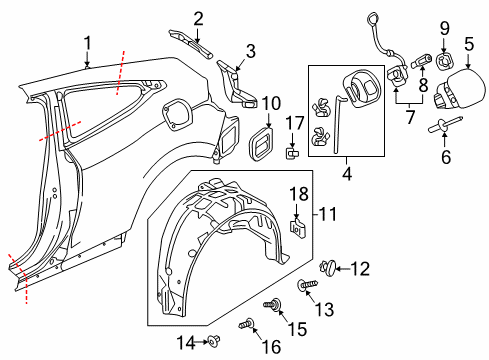 2020 Honda Civic Fuel Door Fender, Left Rear (Inner) Diagram for 74592-TBG-A10