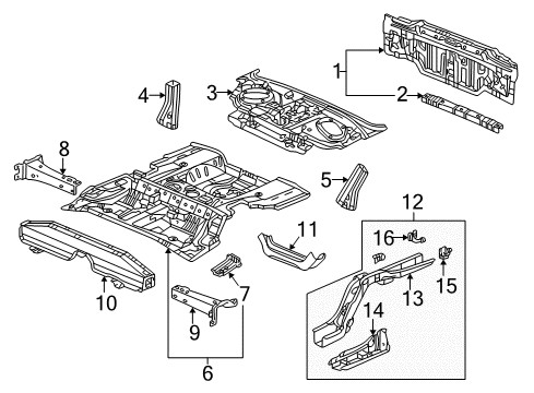 1999 Honda Accord Rear Body Panel, Floor & Rails Crossmember, RR. Floor Diagram for 65751-S84-A00ZZ