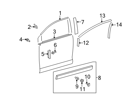 2011 Toyota Venza Exterior Trim - Front Door Lower Molding Clip Diagram for 75395-0T010