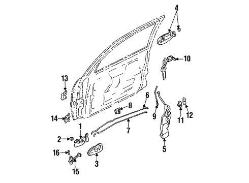 1993 Mitsubishi Mirage Front Door - Lock Hardware Handle-Front Door Window Diagram for MR970102