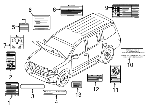 2008 Nissan Pathfinder Information Labels Label-Parts Content Diagram for 990A2-ZS00A