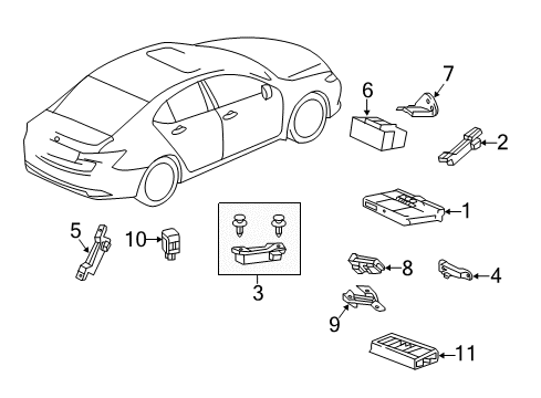 2017 Acura TLX Keyless Entry Components Fob Assembly, Entry Ke Diagram for 72147-TZ3-A11