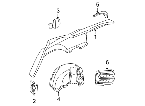 2001 Chrysler 300M Quarter Panel & Components Shield-WHEELHOUSE Diagram for 4575413AI