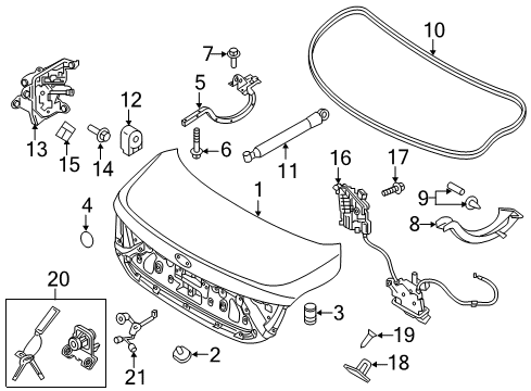 2017 Kia K900 Trunk Lid Cover-Trunk Lid Hinge Arm Diagram for 819213T000