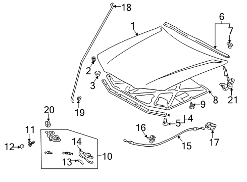 1999 Toyota Camry Hood & Components Support Rod Diagram for 53451-06010