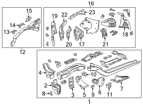 2015 Chevrolet Volt Structural Components & Rails Outrigger Diagram for 22958396