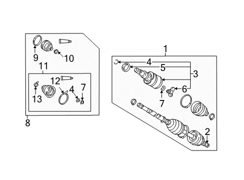 2003 Pontiac Vibe Drive Axles - Front Joint Kit, Front Wheel Drive Shaft Cv Diagram for 88972721