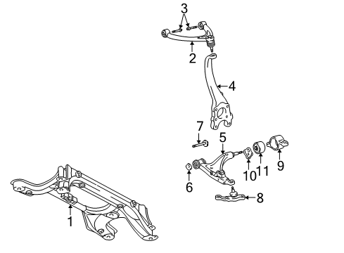 2006 Lexus LS430 Front Suspension Components, Lower Control Arm, Upper Control Arm, Ride Control, Stabilizer Bar Cam Assy, Camber Adjust Diagram for 48190-50050