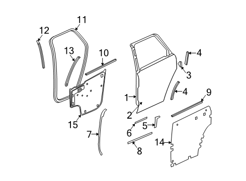 2002 Saturn Vue Rear Door Rear Side Door Window Regulator Assembly Diagram for 22623012