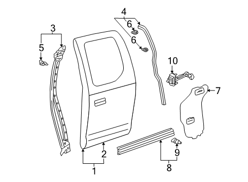 2000 Toyota Tundra Rear Door Lower Weatherstrip Diagram for 67887-0C010