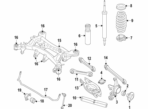 2019 BMW 430i Rear Suspension Components, Rear Axle, Lower Control Arm, Upper Control Arm, Stabilizer Bar Rear Shock Absorber Diagram for 33526873767