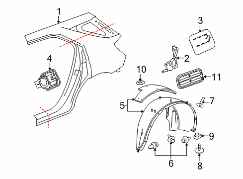 2014 GMC Terrain Quarter Panel & Components Fuel Pocket Diagram for 22847037